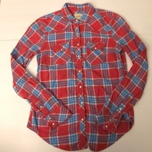 Hollister Cotton Flannel Plaid Shirt with Pearlized Snaps Size Small